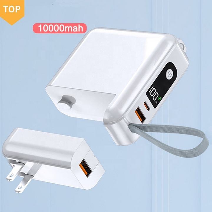 10000mAh 3 in 1 Durable Power Bank With 2 Charge Cable Mobile Power Bank AC Power Bank Customized Manufacturing