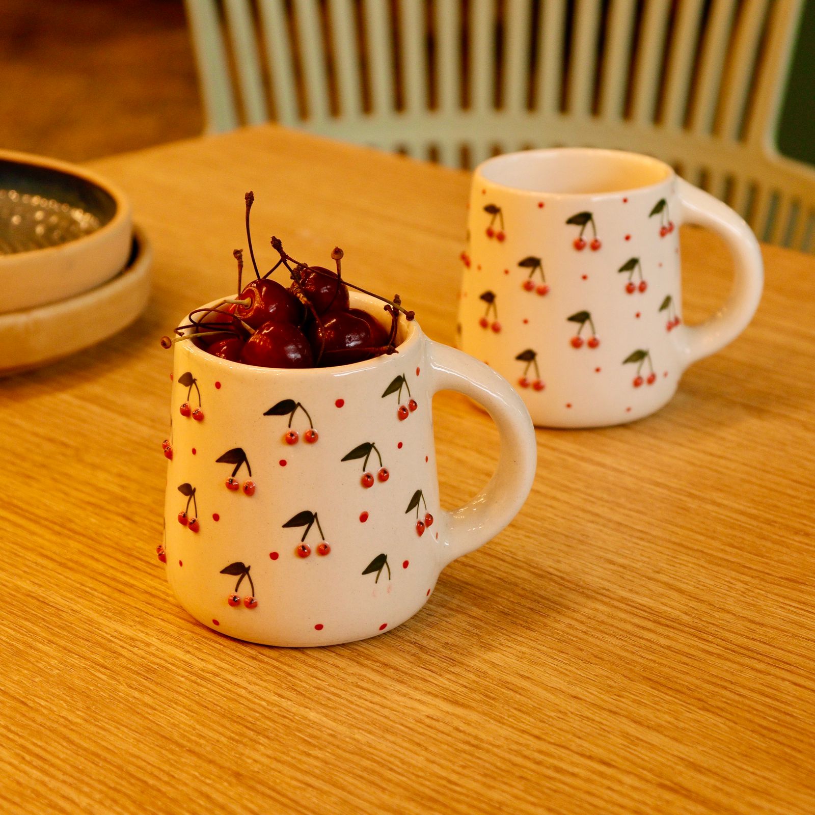 Khan Studio Ceramic Red Cherry Mugs