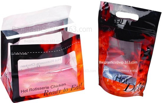 Fried chicken bag for roast hot food packaging, food storage plastic hot chicken bags, Food pouch packaging Bags with ve
