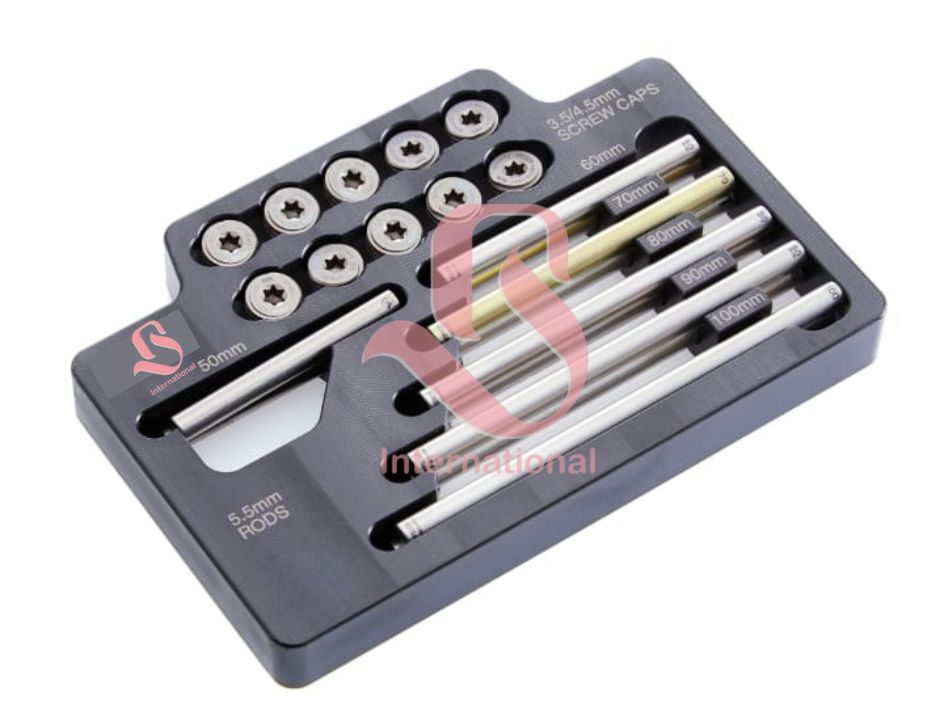 Pedicle Spine Screws with Orthopedic Spine Rods & Screw Cap Set – Complete Tray System
