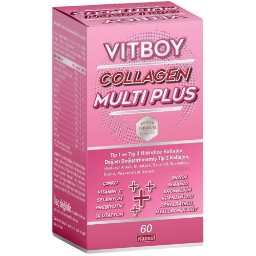 Vitboy Hydrolyzed Collagen Multi Plus Type 1,2,3 Prebiotic, Bromelain, Glutathione, Ceramide 60 Capsules