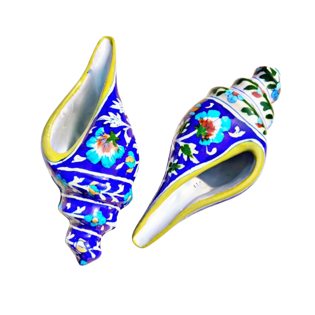 Blue Pottery Ceramic Mystic Shell/conch Showpiece