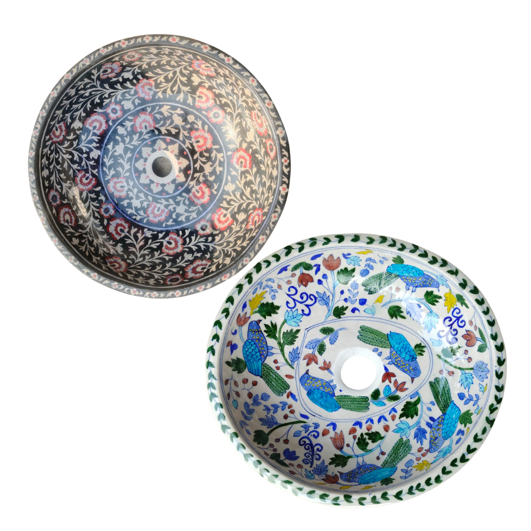 Assorted Blue Pottery Ceramic Wash Basin