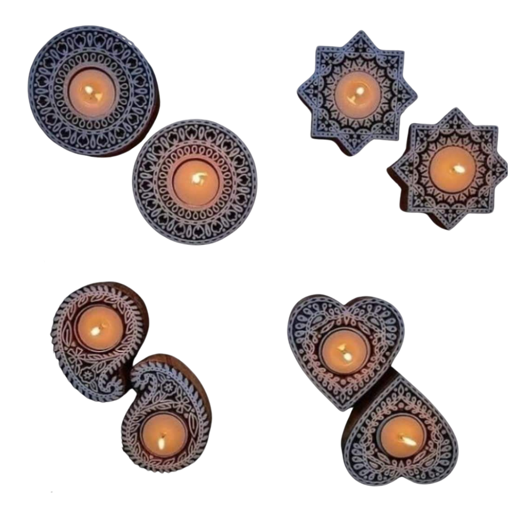 Blockprint Wooden Tea Light Holders