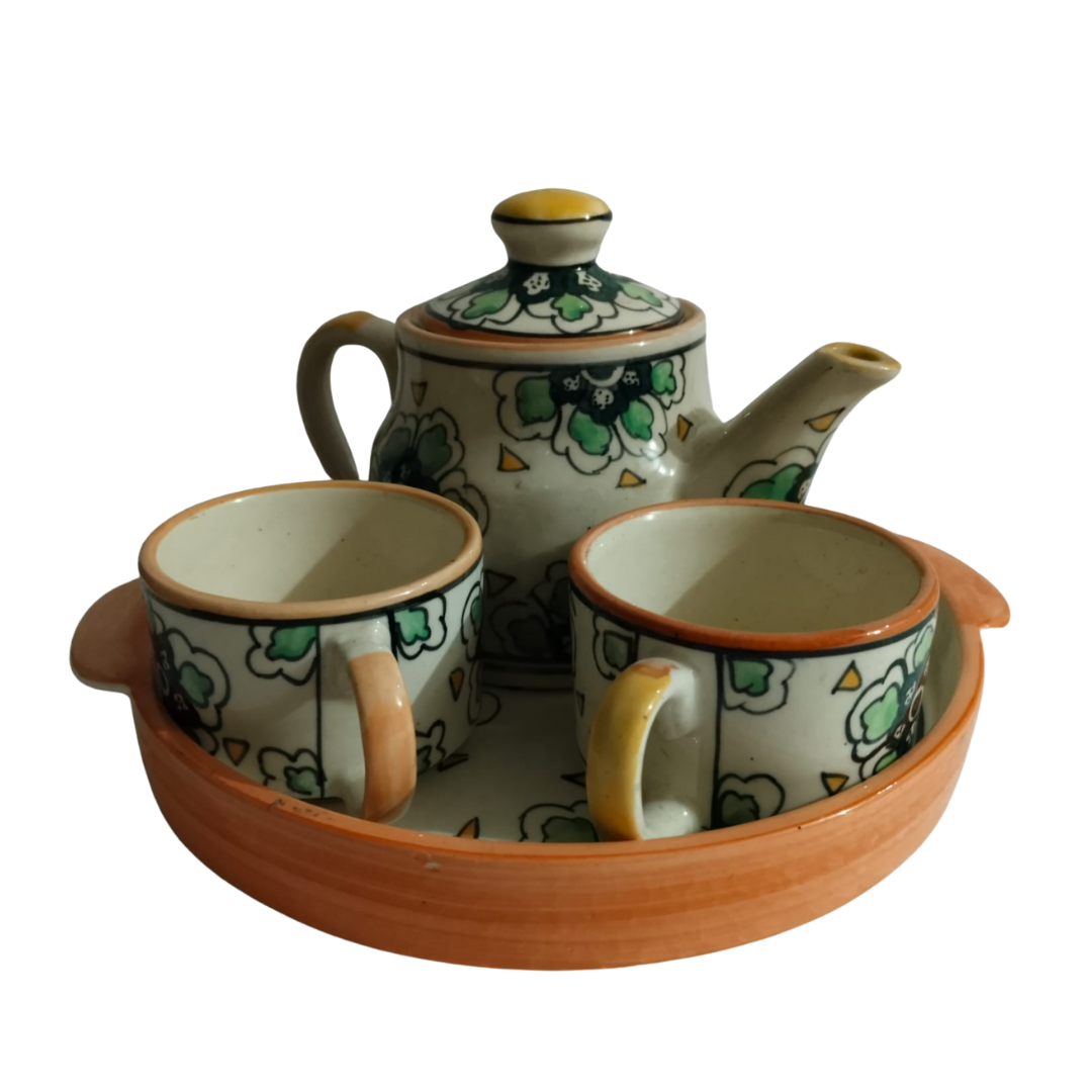 Blue Pottery Indigo Tea Pot & Cups Set
