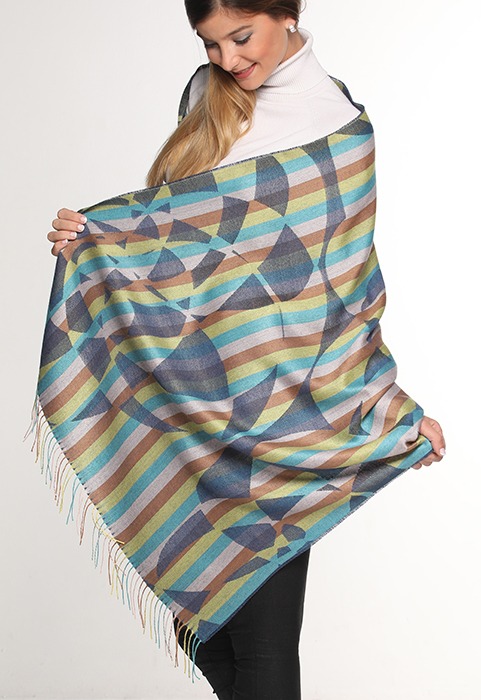 70% BABY ALPACA 30% SILK WOVEN STRIPES JACQUARD SHAWL
