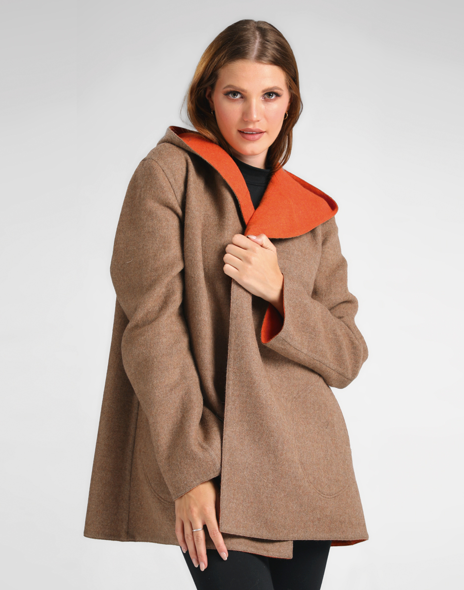 HOODED BABY ALPACA/WOOL REVERSIBLE COAT