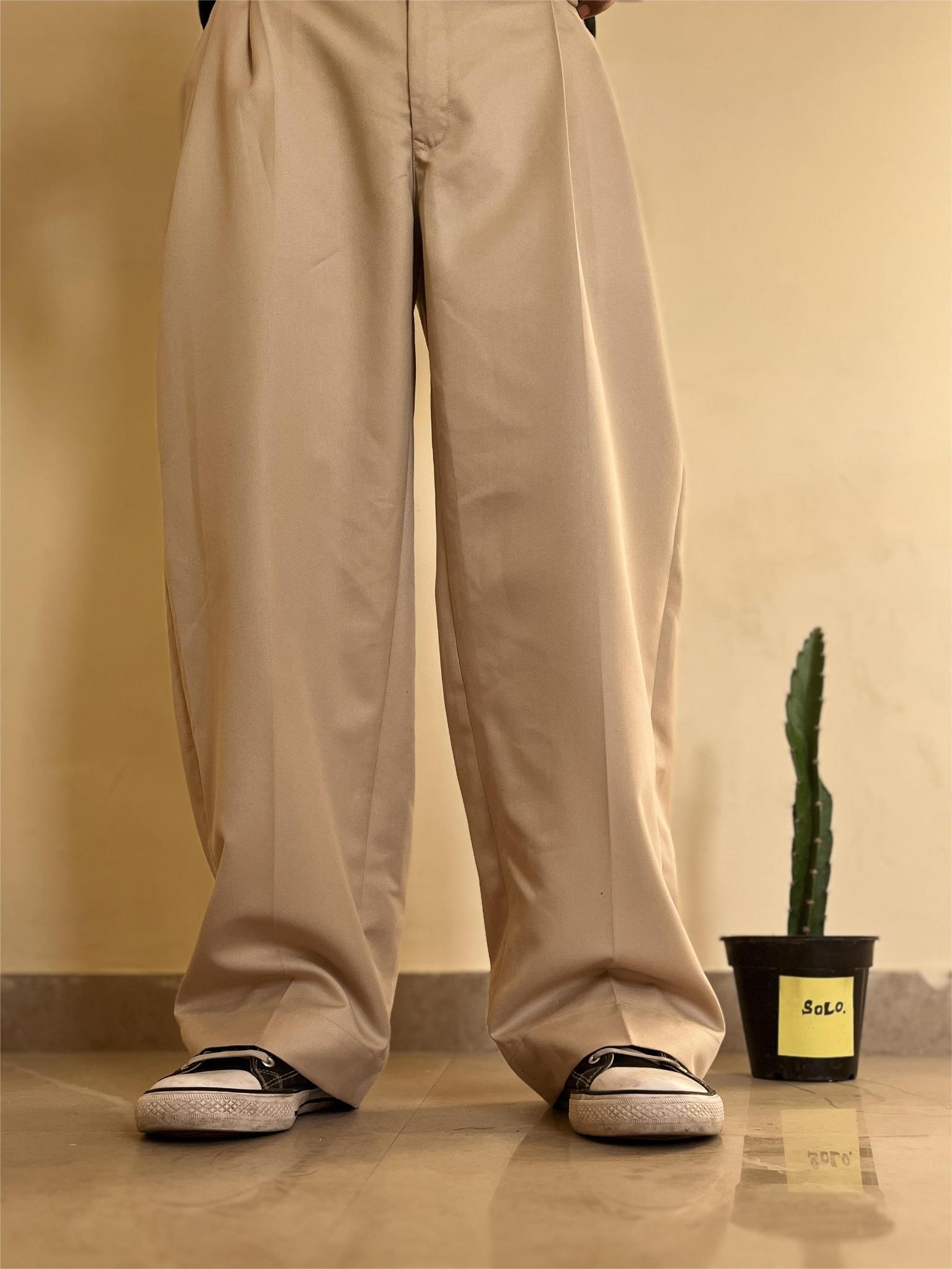 Indian Manufacturer | Tailored Wide-Leg Trousers – Beige | Premium Cotton Pants at Wholesale Prices