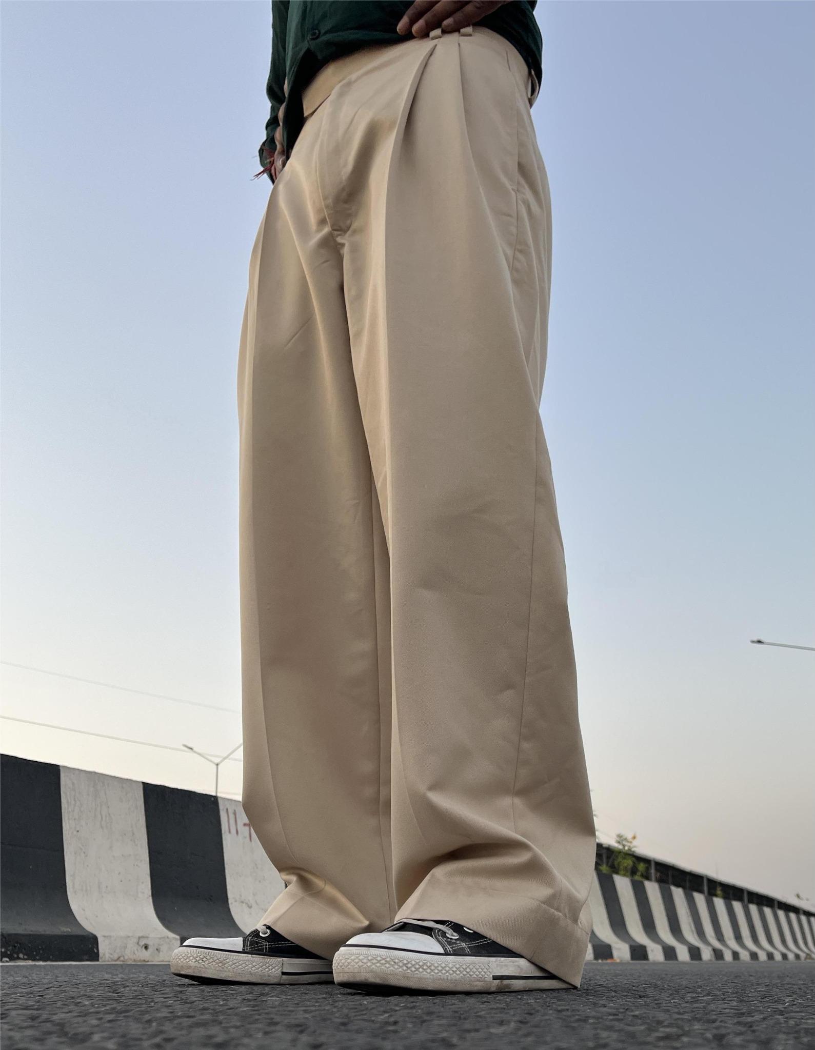 Indian Manufacturer | Tailored Wide-Leg Trousers – Beige | Premium Cotton Pants at Wholesale Prices