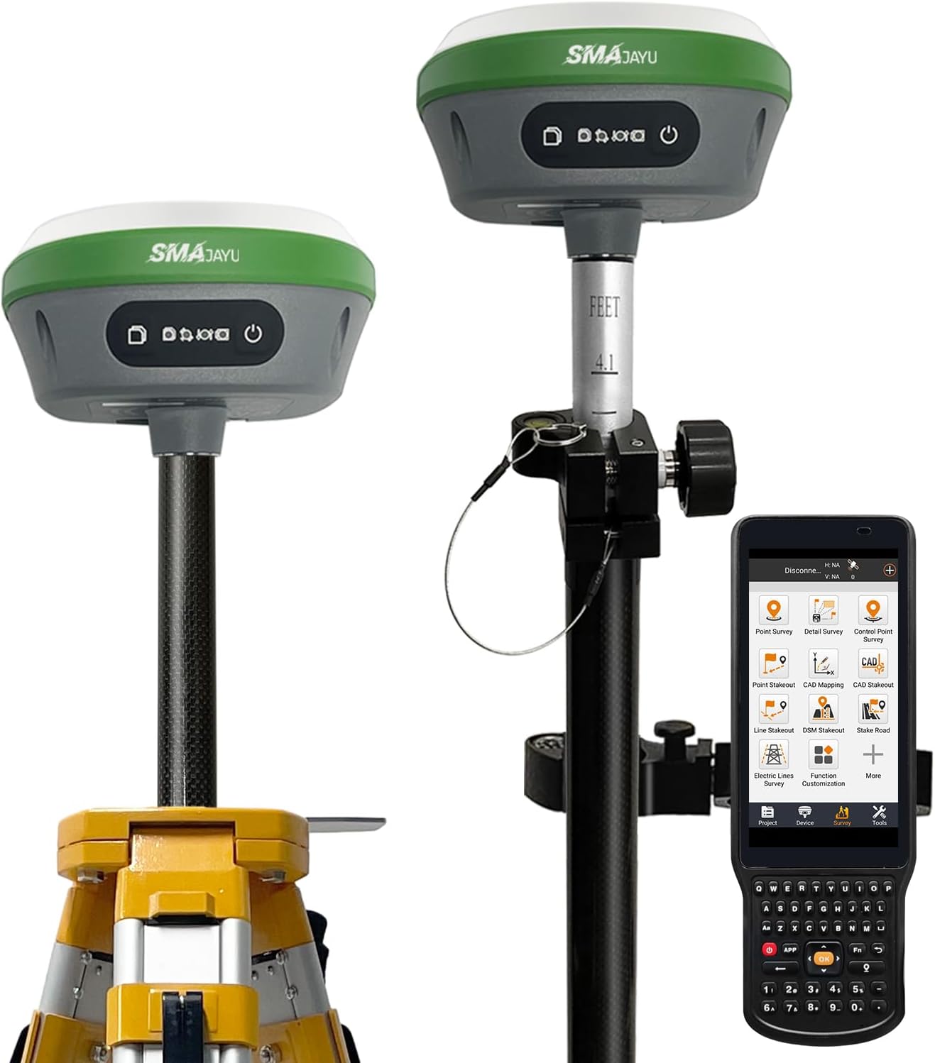 SMA26 RTK GNSS GPS Surveying Equipment with IMU Rover & Base, 1408 Channels, 1cm Accuracy, Upto 10km Range, NOAA Certified, Handheld Collector & Survey Software