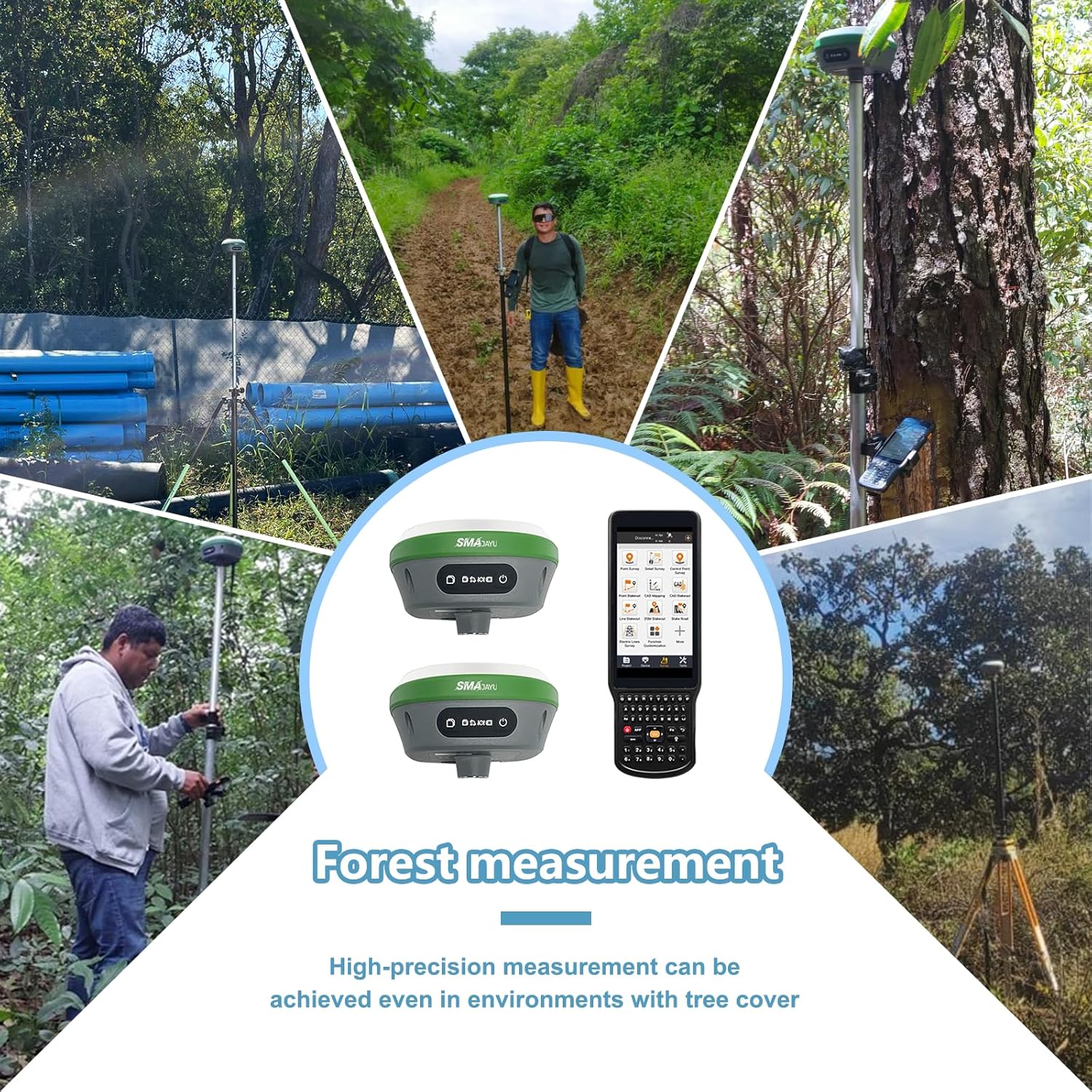SMA26 RTK GNSS GPS Surveying Equipment with IMU Rover & Base, 1408 Channels, 1cm Accuracy, Upto 10km Range, NOAA Certified, Handheld Collector & Survey Software