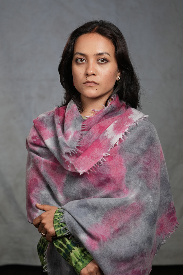 Spray dye cashmere scarf