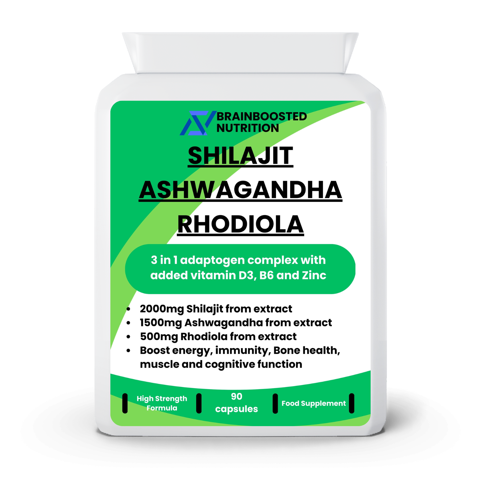 OEM/ODM - SHILAJIT, ASHWAGANDHA AND RHODIOLA COMPLEX - WITH VITAMIN B6, D3 AND ZINC - 90 CAPSULES