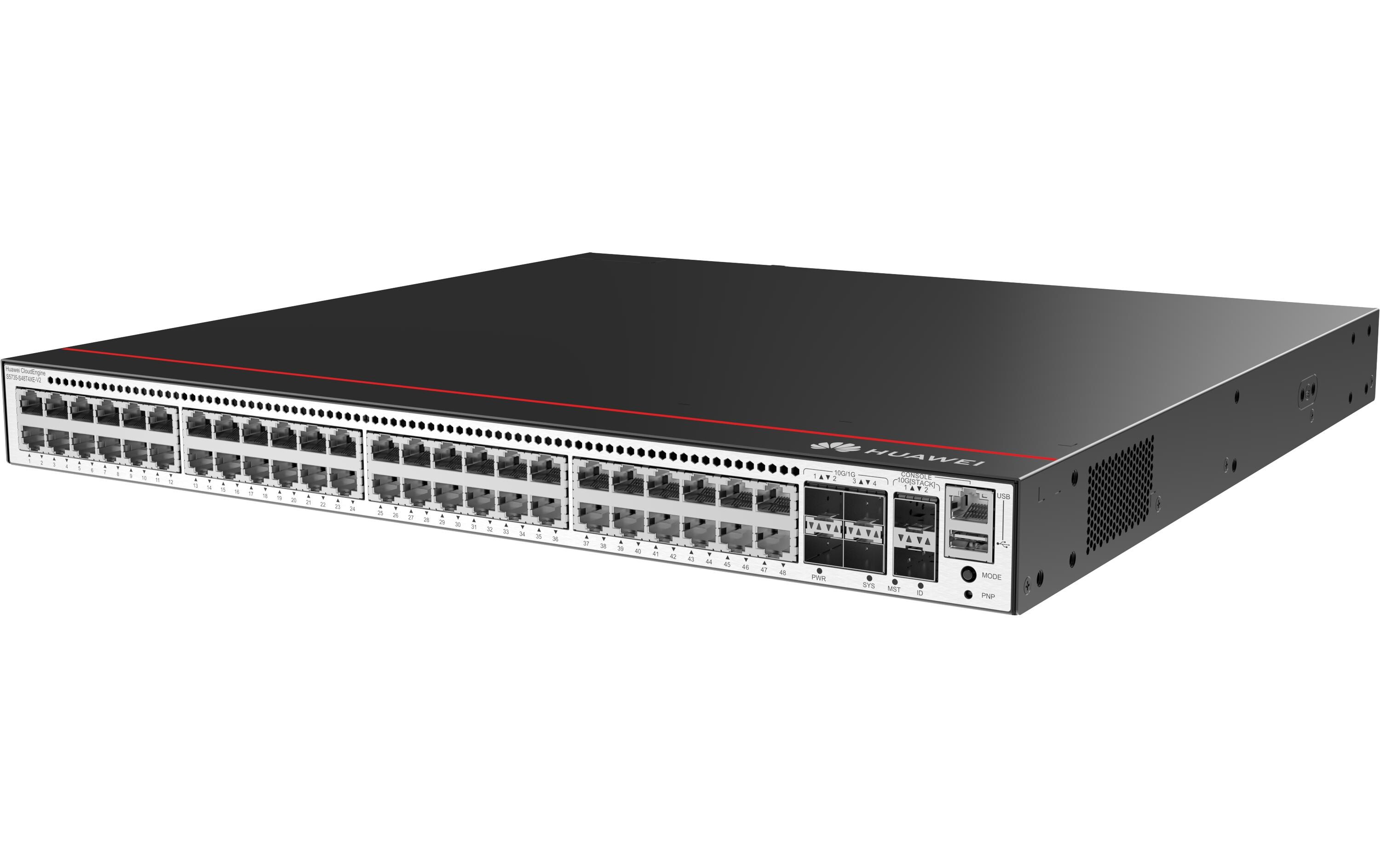 Switch HUAWEI CloudEngine S5735-S48P4XE-V2 48x10/100/1000BASE-T PoE+ ports, 4x10GE SFP+ ports, 2x12GE stack ports