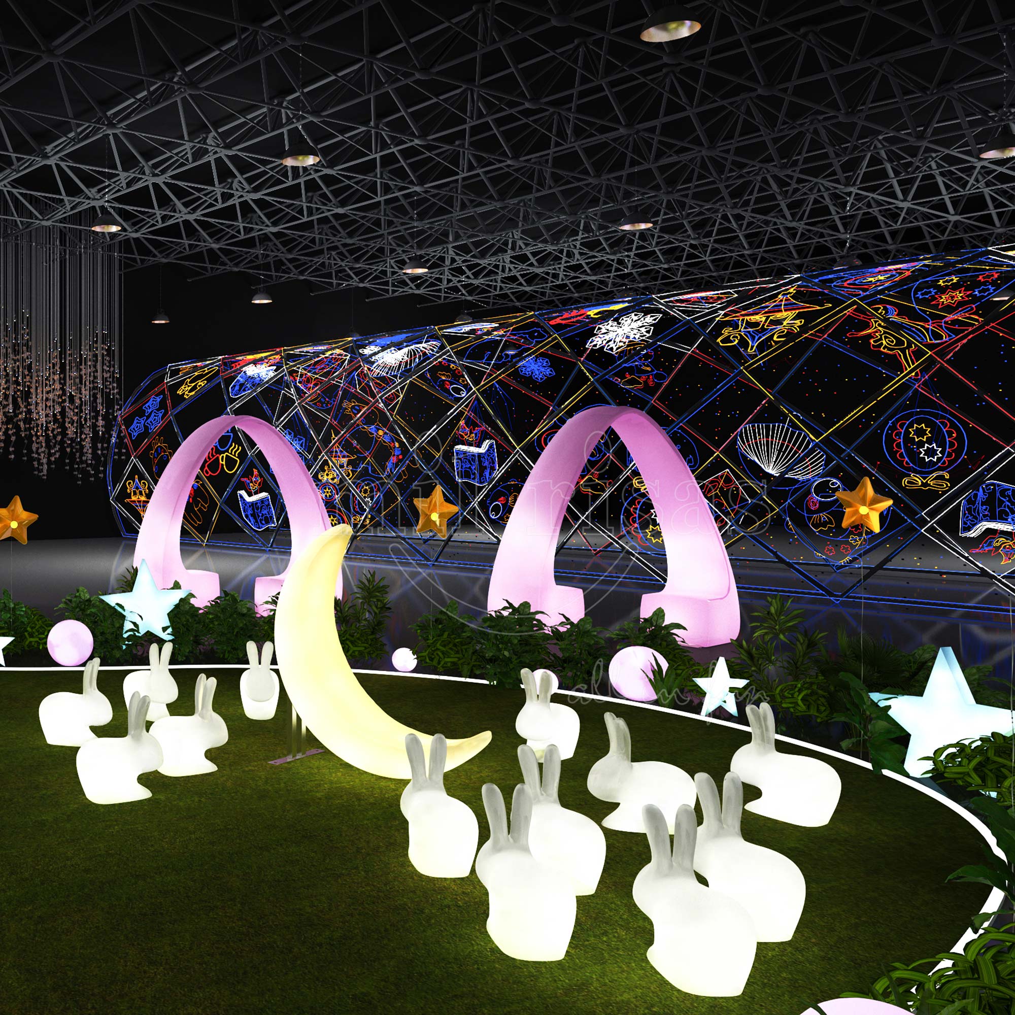 Animal Floor Lamp LED Rabbit Shaped Lights Chair For Garden