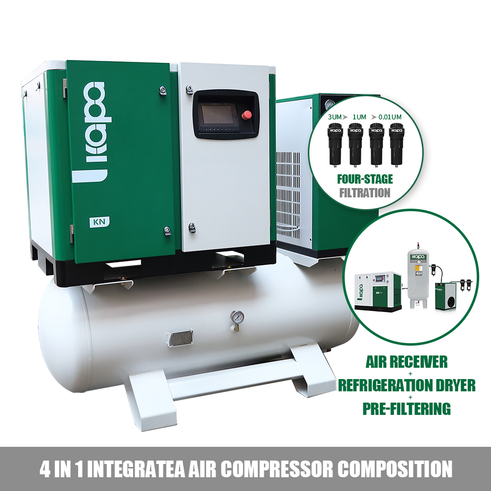 KAPA KN 11-8 11KW/15HP Industrial Rotary Air compressor 220V 22CFM 116psi 4 in 1 Rotary Screw Air Compressor for manufacturing production with air dryer,air storage tank, filter