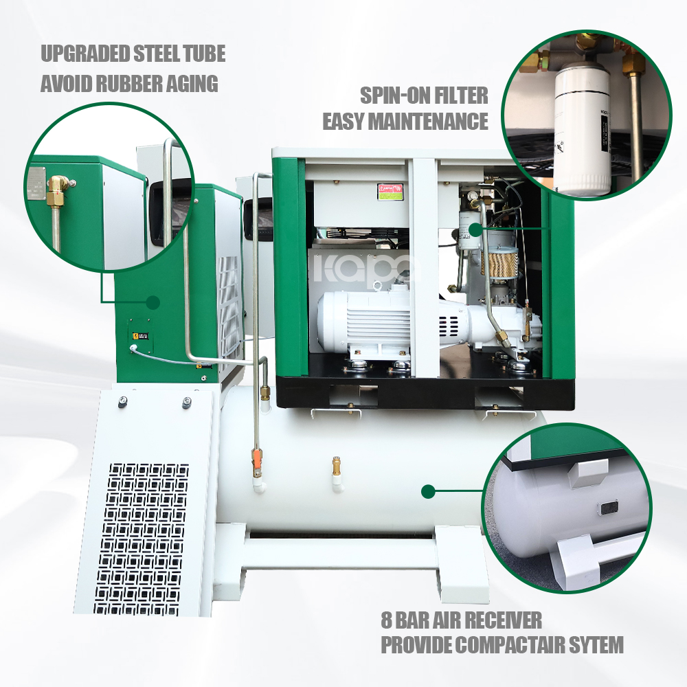 KAPA KN 22-8 22KW/30HP Rotary Air compressor 220V 123CFM 116psi 4 in 1 industrial air compressor for manufacturing production with Air Dryer,Air storage tank,Air compressor,Filter