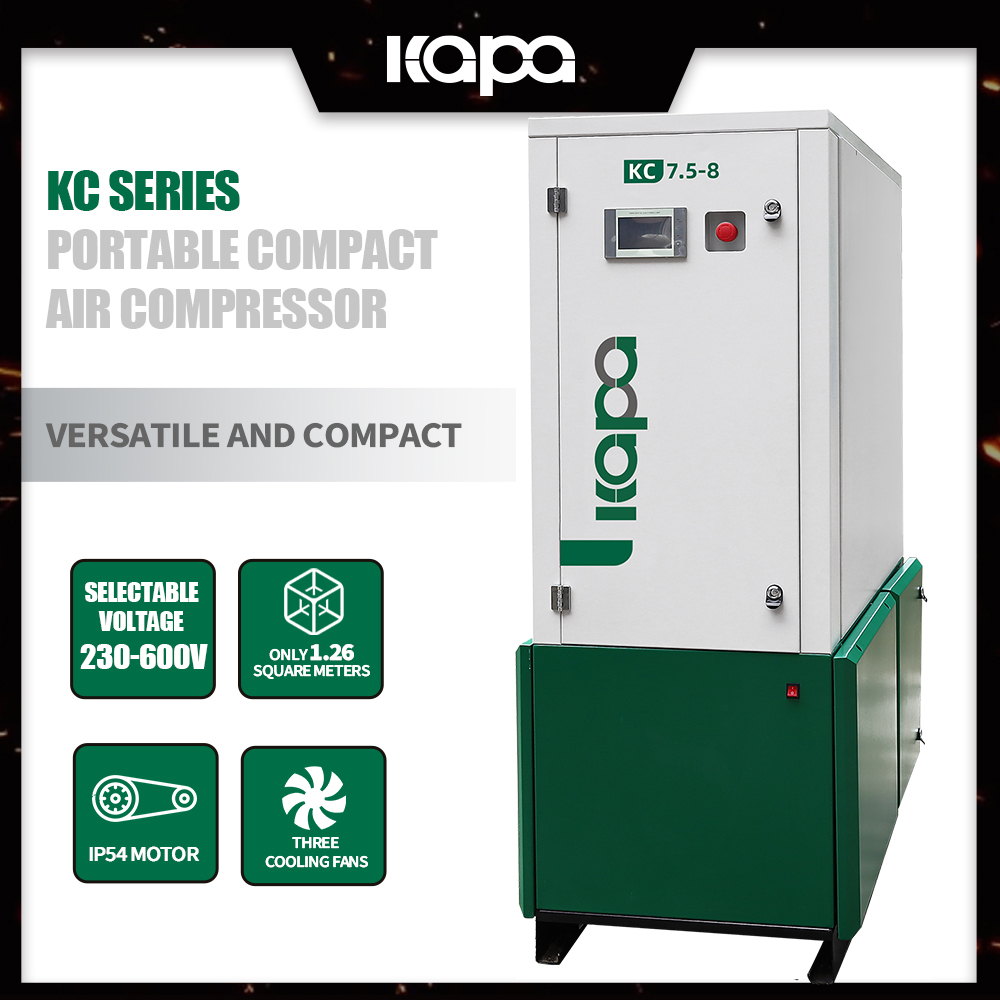 KAPA KC7.5-8 7.5KW /10HP Stationary air compressors 116 PSI 37.43 CFM 4-in-one VSD Industrial Air Compressor Belt-Driven Compact Design for Small Spaces