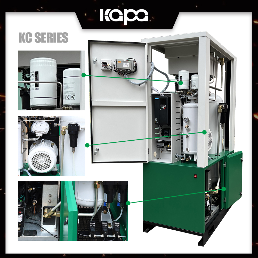 KAPA KC7.5-8 7.5KW /10HP Stationary air compressors 116 PSI 37.43 CFM 4-in-one VSD Industrial Air Compressor Belt-Driven Compact Design for Small Spaces