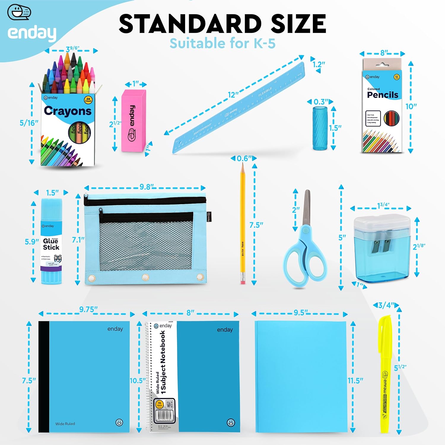 Enday Back to School Supplies for Kids, Blue School Supply Box Grades K-5, Premium Quality Kids School Supplies Kit, Kindergarten School Supplies for Girls and Boys, 78 Piece Set
