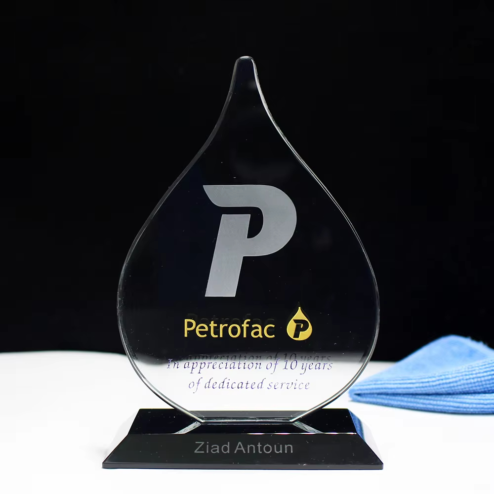 Teardrop Shaped Glass Trophy