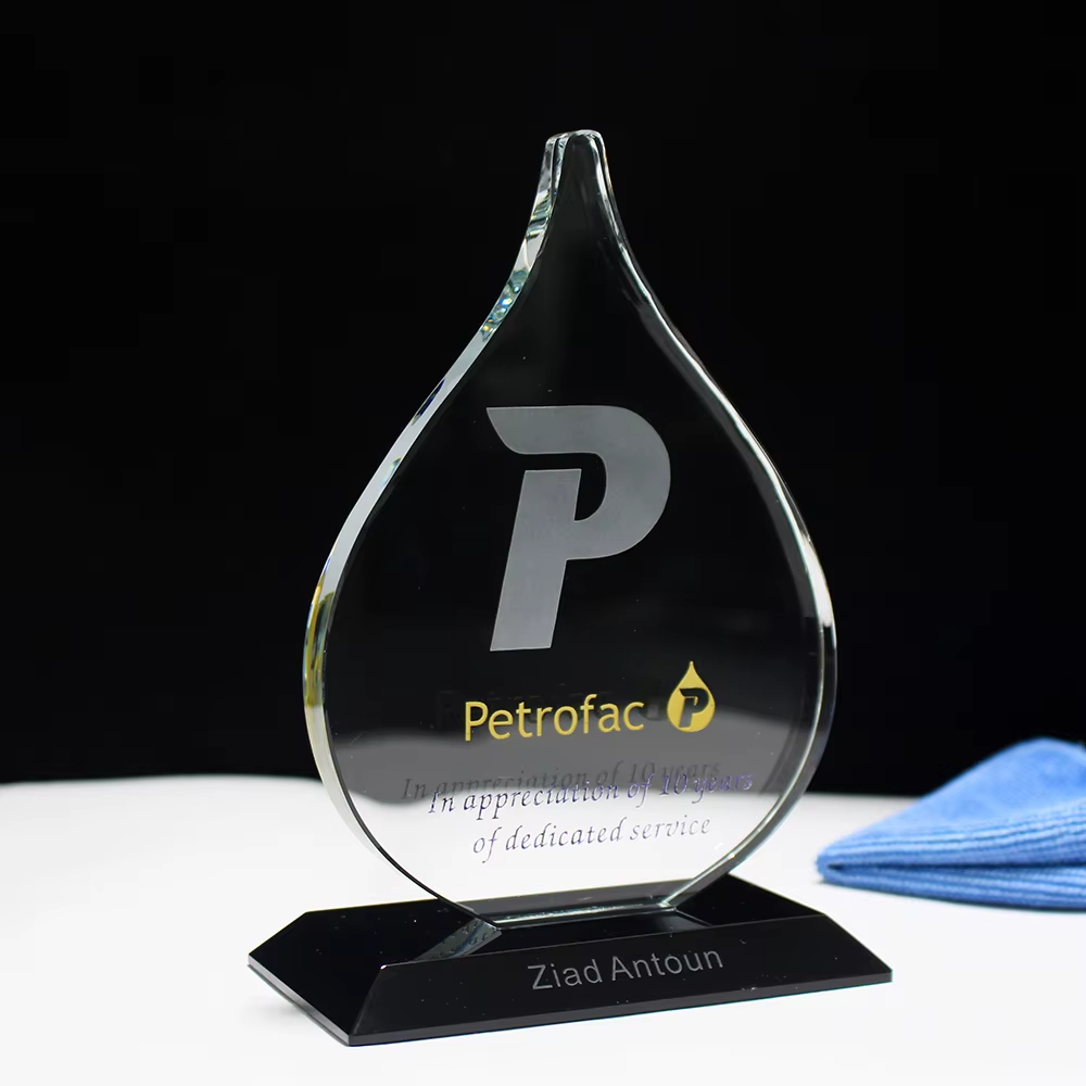 Teardrop Shaped Glass Trophy