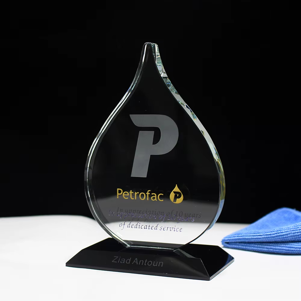 Teardrop Shaped Glass Trophy