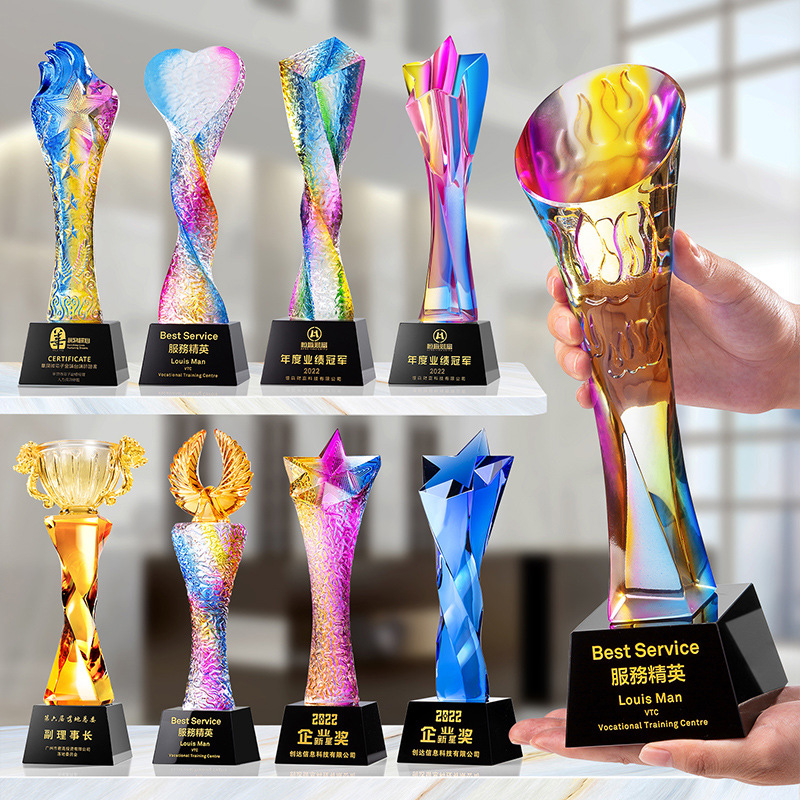 Colorful glass trophy custom