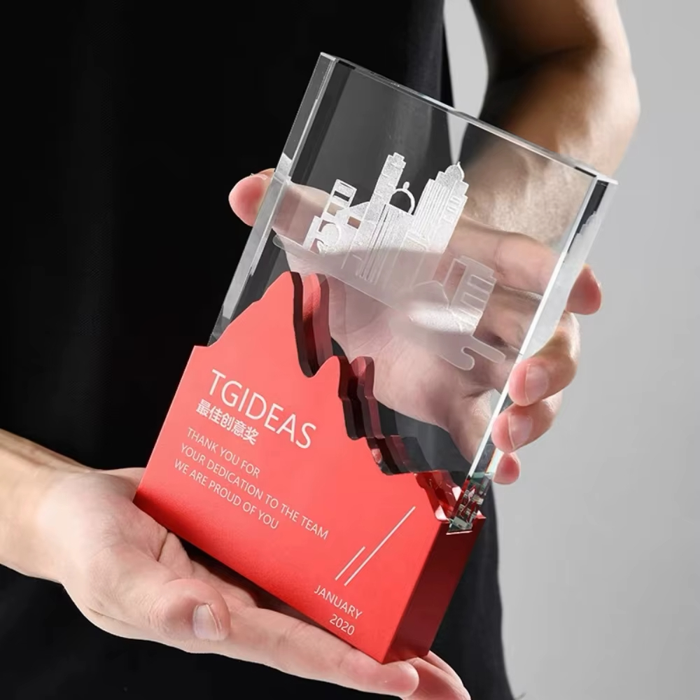Square crystal plaque award