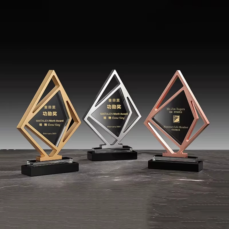 Diamond Shape Metal Trophy Custom