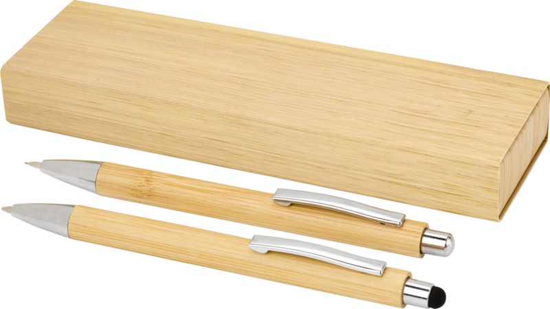 Oblys bamboo ballpoint pen and mechanical pencil set (black ink) - Natural