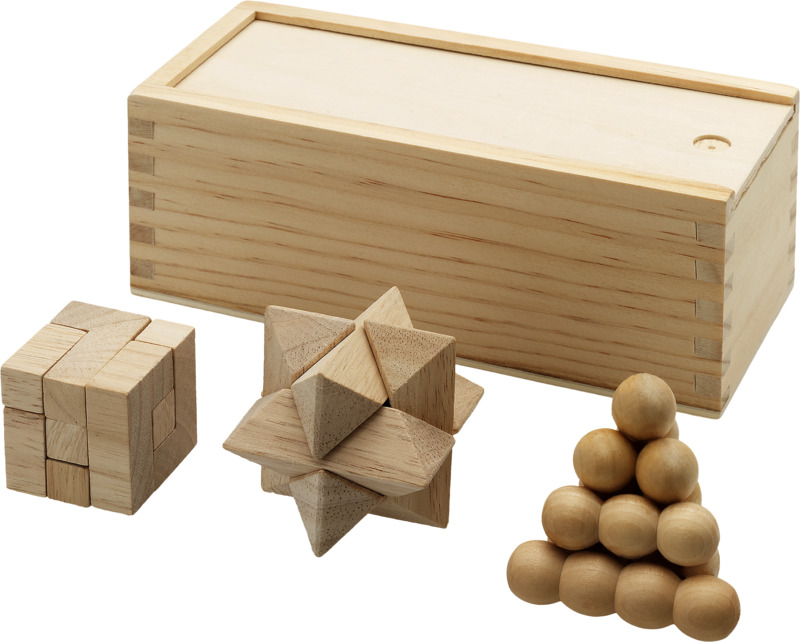 Brainiac 3-piece wooden brain teaser set - Natural