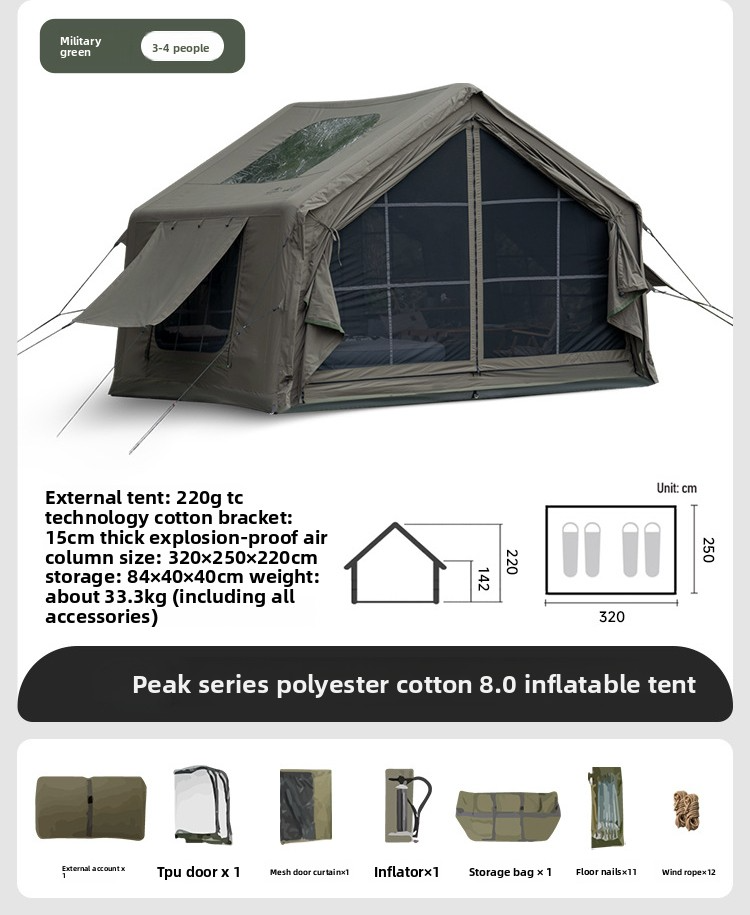 Winter outdoor temporary command post military green cotton fabric insulated canopy camping overnight automatic inflatable tent camping equipment