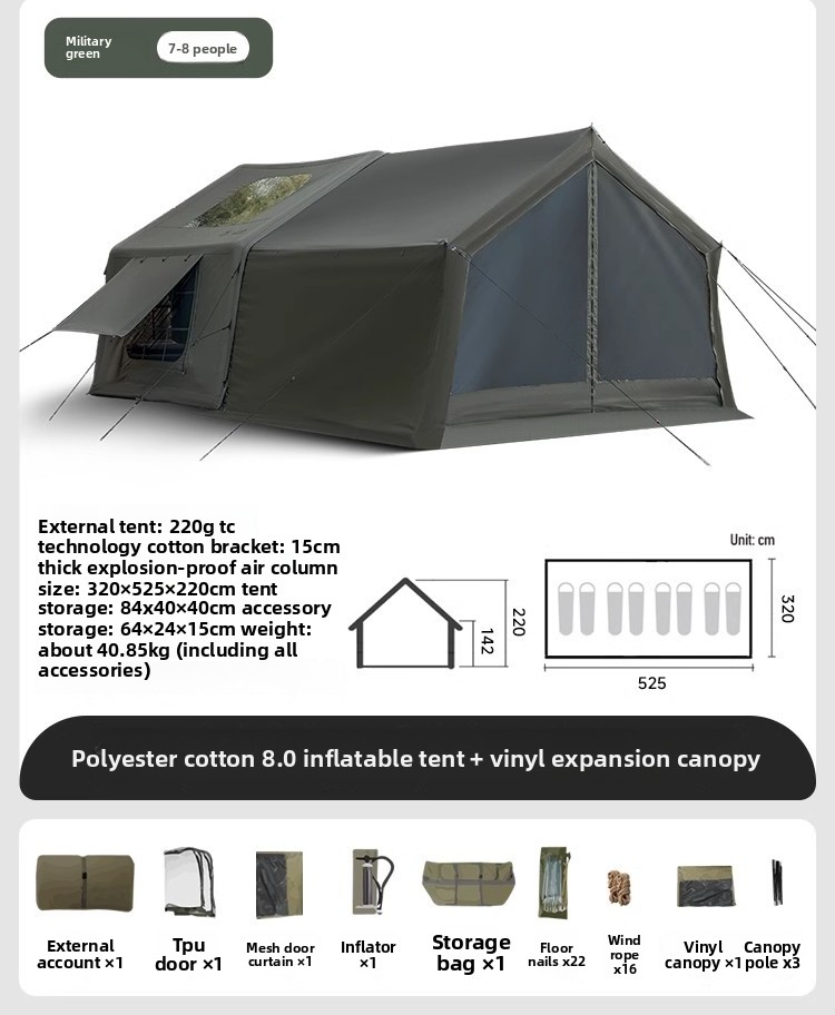 Winter outdoor temporary command post military green cotton fabric insulated canopy camping overnight automatic inflatable tent camping equipment