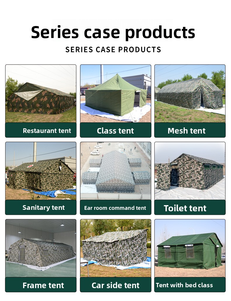 Winter-weight, waterproof, and insulated outdoor camouflage emergency command tent.