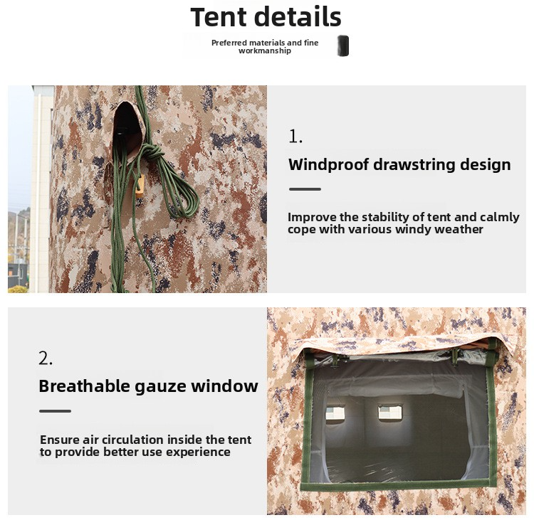 Outdoor large camouflage command inflatable tent, field training exercise ear-shaped inflatable tent for accommodation