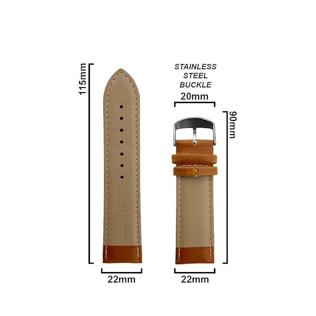 RAYYN OREO PADDED V-TIP DESIGN Leather watch strap Tan Colour 22mm Size