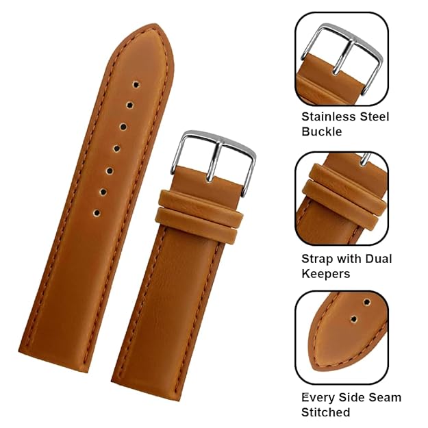 RAYYN OREO PADDED V-TIP DESIGN Leather watch strap Tan Colour 22mm Size