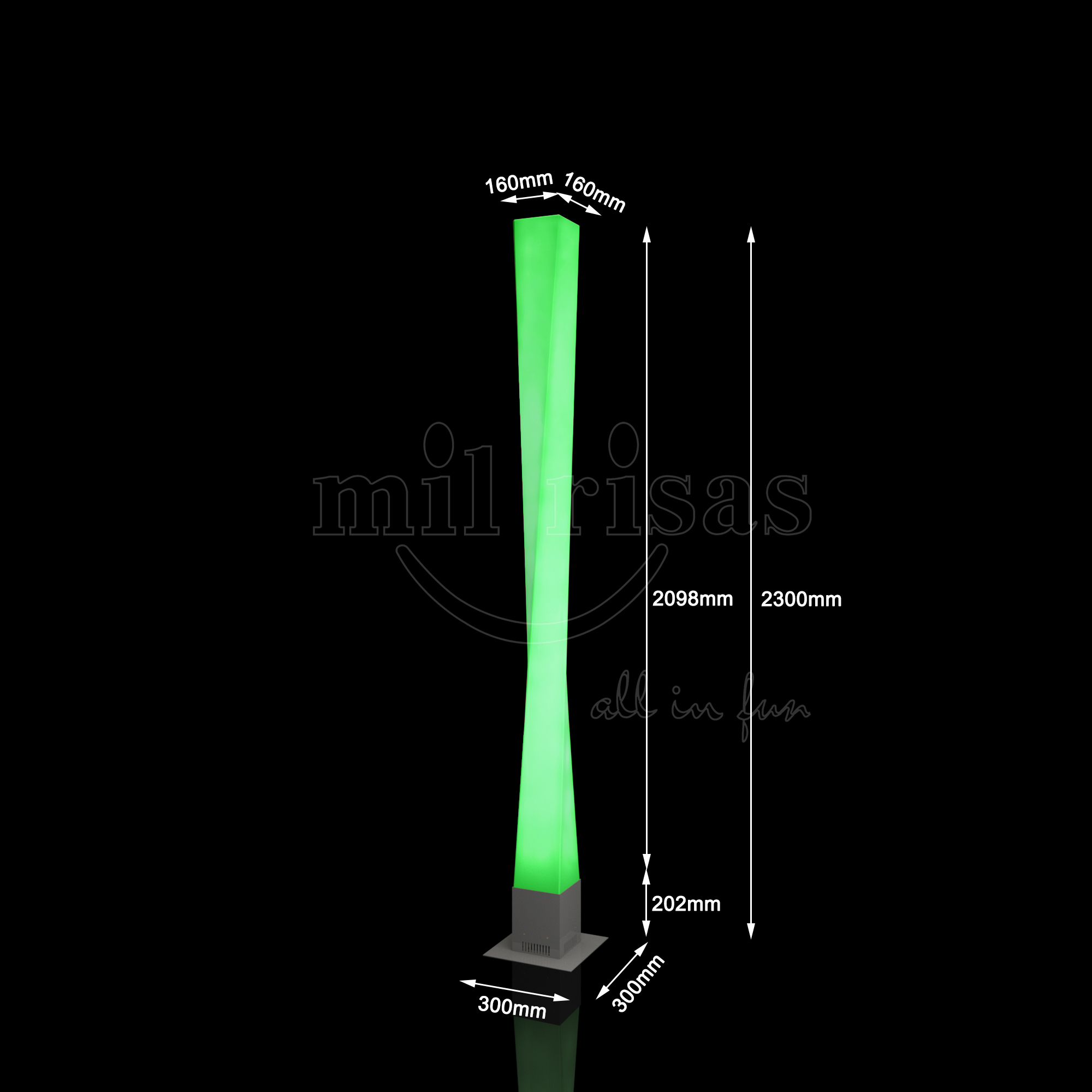 Quadratische Spiral-Stehlampe mit Metallsockel