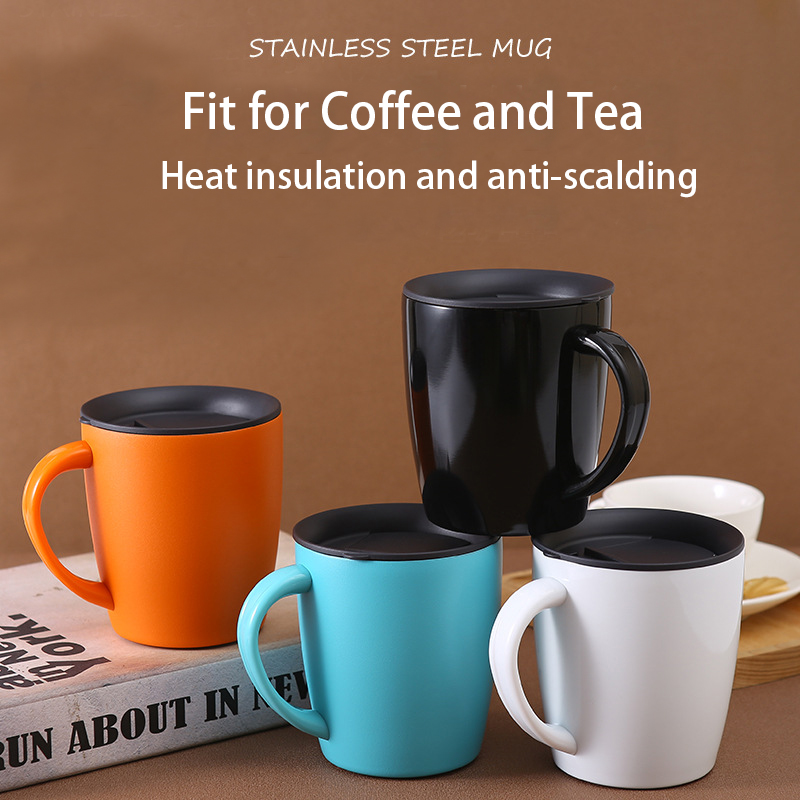 Stainless steel coffee mug with lid