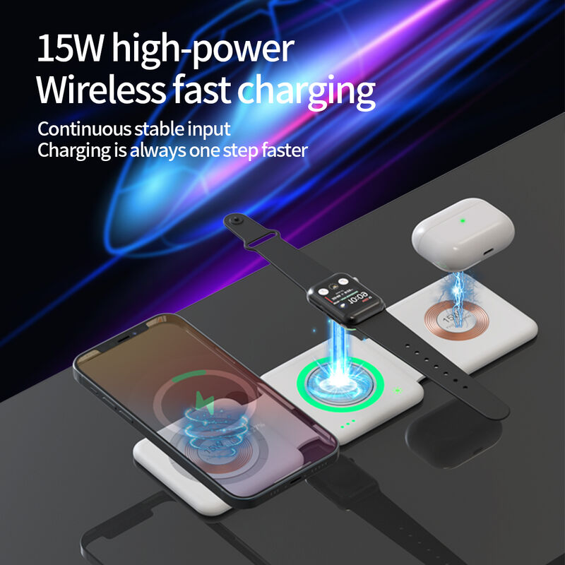 Wholasale OEM factory 3-in-1 magnet transparent wireless charger