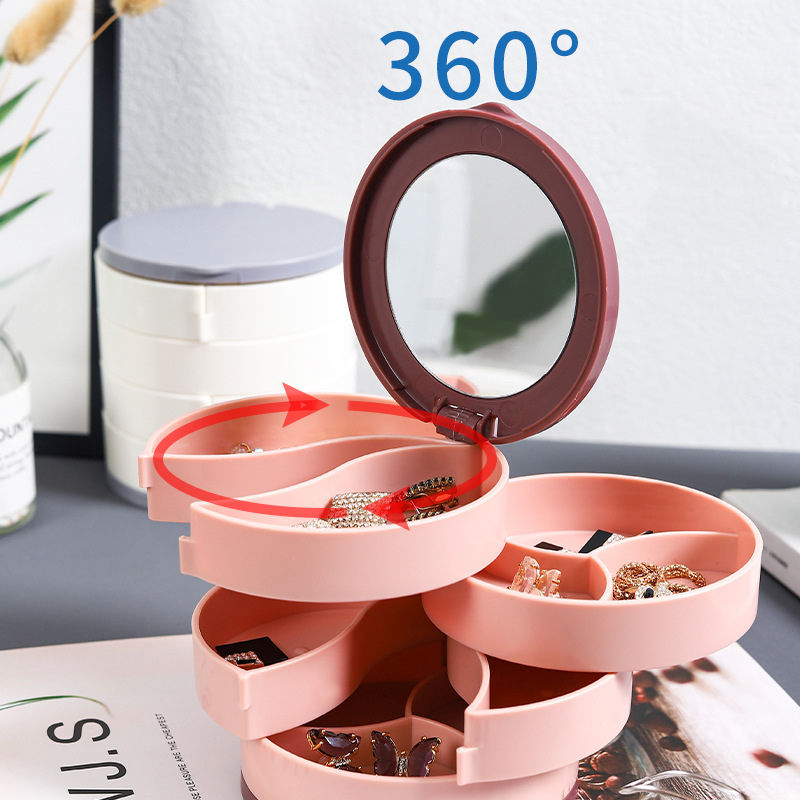Table top four 360 degree rotating jewelry box bedroom makeup mirror jewelry new storage box cosmetics box