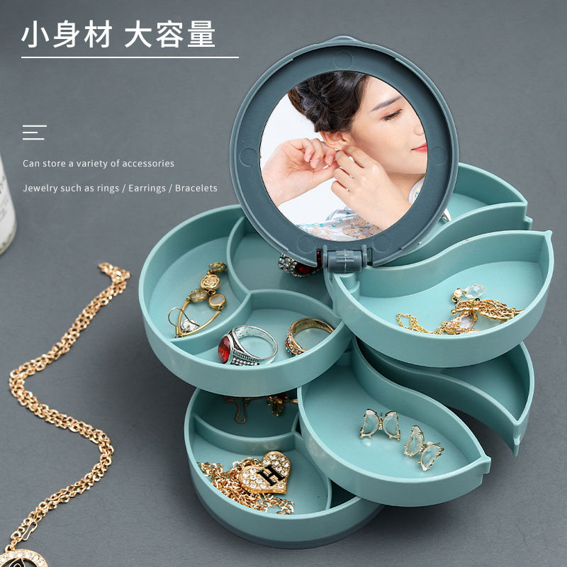 Table top four 360 degree rotating jewelry box bedroom makeup mirror jewelry new storage box cosmetics box