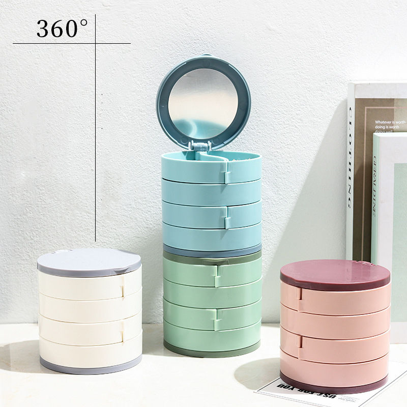 Table top four 360 degree rotating jewelry box bedroom makeup mirror jewelry new storage box cosmetics box