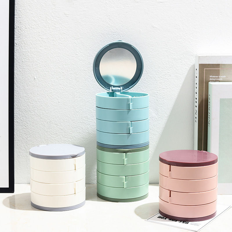 Table top four 360 degree rotating jewelry box bedroom makeup mirror jewelry new storage box cosmetics box