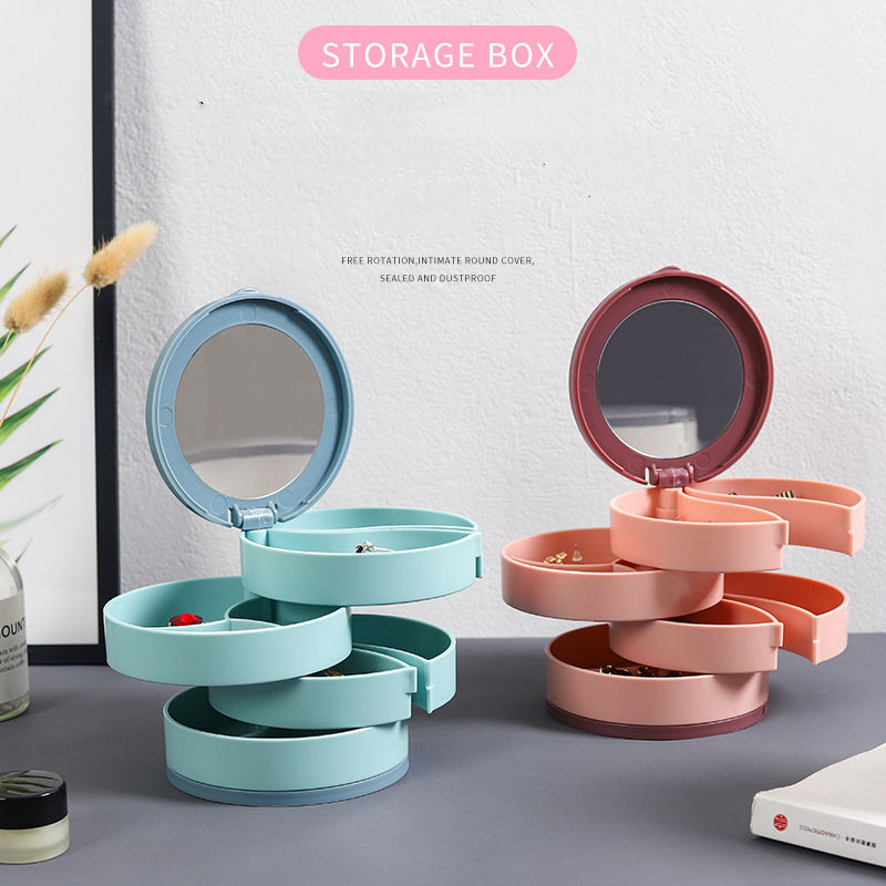 Table top four 360 degree rotating jewelry box bedroom makeup mirror jewelry new storage box cosmetics box
