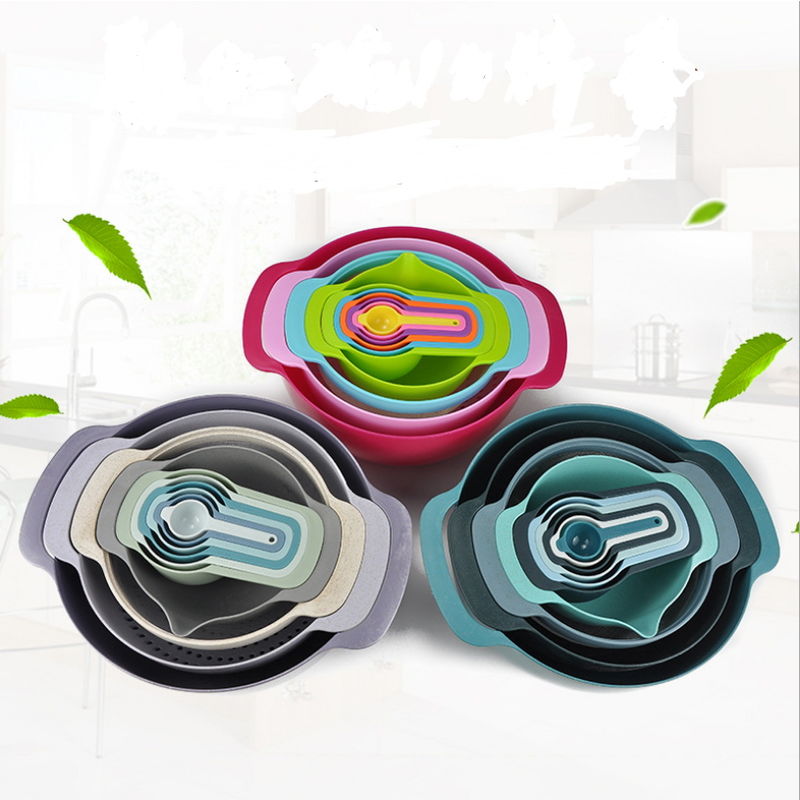 Rainbow color set of 10PCS wheat straw plastic baking tools with measuring cups