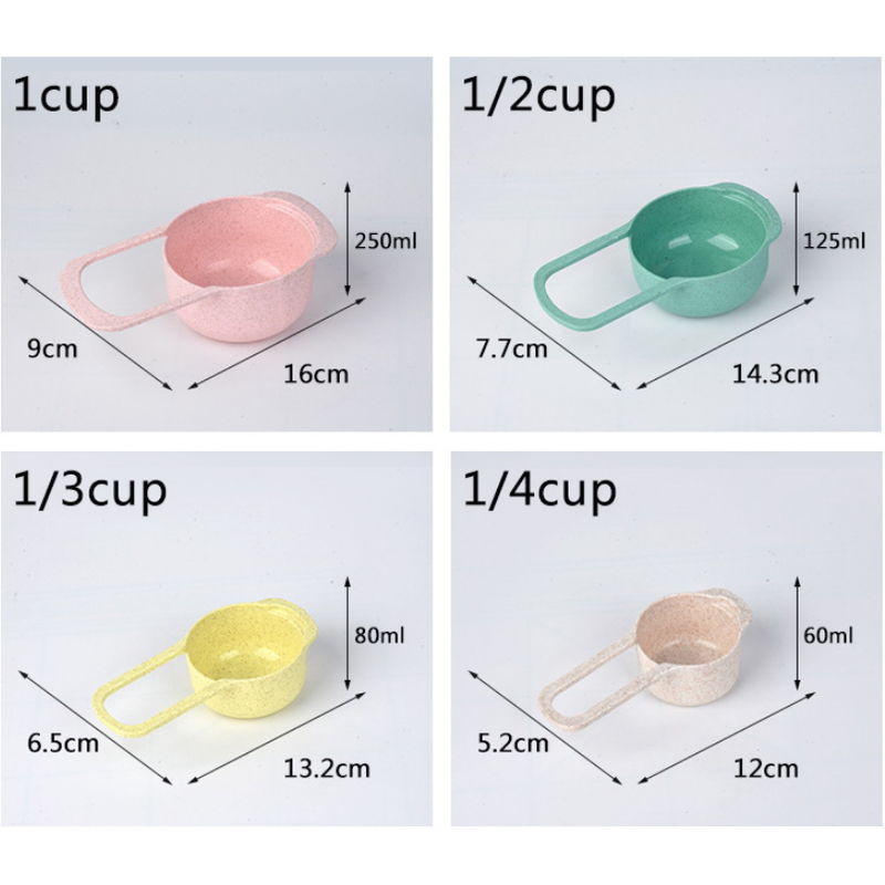Rainbow color set of 10PCS wheat straw plastic baking tools with measuring cups
