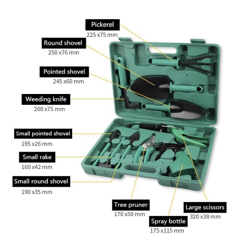 Garden Work Tools set 10-piece set Portable gardening tools case Shovel Rake Twig Shears Tools