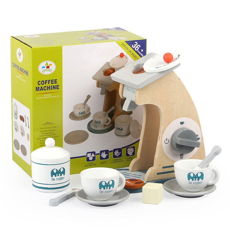 Children wooden make-believe kitchen coffee maker juicer microwave oven set wooden coffee machine